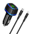 Set Incarcator Auto Borofone BZ14A Mercury cu cablu Type-C la Lightning, 1xUSB, 1xType-C, QC 3.0, Negru