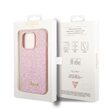 Husa iPhone 14 Pro Guess Glitter TPU Flakes Script Metal Logo Pink