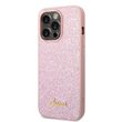 Husa iPhone 14 Pro Guess Glitter TPU Flakes Script Metal Logo Pink