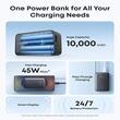 Anker Acumulator extern 10.000mAh, Nano 45W, QC+PD, 1 x USB-A, 1 x USB-C, cablu USB-C retractabil, Negru