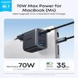 Anker Incarcator Retea Nano Fast Charging, 70W, 1 x USB-A, 2 x USB-C, Negru