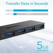 Anker Multihub 4 in 1 porturi: 4 x USB 3.2 gen 1, conectare prin USB 3.2, rata transfer 5 Gbps, ABS, Negru