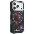 Guess Husa Glitter Blossom Roses MagSafe iPhone 18 Pro / 17 Pro Negru