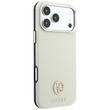 Guess Husa Grained Leather Round Strass Logo Magsafe iPhone 18 Pro / 17 Pro Bej