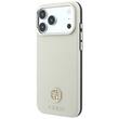 Guess Husa Grained Leather Round Strass Logo Magsafe iPhone 18 Pro / 17 Pro Bej