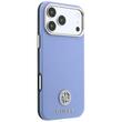 Guess Husa Grained Leather Round Strass Logo Magsafe iPhone 18 Pro / 17 Pro Light Blue