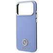 Guess Husa Grained Leather Round Strass Logo Magsafe iPhone 18 Pro / 17 Pro Light Blue
