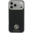 Guess Husa Grained Leather Round Strass Logo Magsafe iPhone 18 Pro / 17 Pro Negru