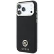 Guess Husa Grained Leather Round Strass Logo Magsafe iPhone 18 Pro / 17 Pro Negru