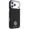 Guess Husa Grained Leather Round Strass Logo Magsafe iPhone 18 Pro / 17 Pro Negru