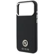 Guess Husa Grained Leather Round Strass Logo Magsafe iPhone 18 Pro / 17 Pro Negru
