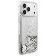 Guess Husa Liquid Glitter Charms iPhone 18 Pro / 17 Pro Argintiu