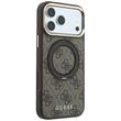 Guess Husa Ring Stand 360 4G Leather Classic Logo MagSafe iPhone 18 Pro / 17 Pro Maro