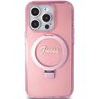 Guess Husa Ring Stand Glitter MagSafe iPhone 15 Pro Max Roz