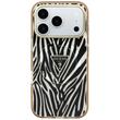 Guess Husa Zebra Glitter Triangle Logo MagSafe iPhone 18 Pro / 17 Pro Negru / Auriu