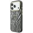 Guess Husa Zebra Glitter Triangle Logo MagSafe iPhone 18 Pro Max / 17 Pro Max Negru / Argintiu