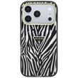 Guess Husa Zebra Glitter Triangle Logo MagSafe iPhone 18 Pro Max / 17 Pro Max Negru / Argintiu