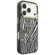 Guess Husa Zebra Glitter Triangle Logo MagSafe iPhone 18 Pro Max / 17 Pro Max Negru / Argintiu