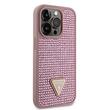 Guess Husa Rhinestones Triangle Metal Logo iPhone 14 Pro Roz