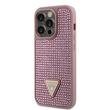 Guess Husa Rhinestones Triangle Metal Logo iPhone 14 Pro Roz