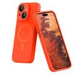 Lemontti Husa Liquid Silicon MagCharge iPhone 15 Portocaliu Neon (protectie 360°, material fin, captusit cu microfibra)