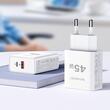Lemontti Incarcator Retea GaN Fast Charge 45W 1 x PD Type-C + 1 x USB-A Quick Charge 3.0 Alb