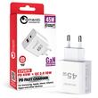Lemontti Incarcator Retea GaN Fast Charge 45W 1 x PD Type-C + 1 x USB-A Quick Charge 3.0 Alb