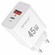 Lemontti Incarcator Retea GaN Fast Charge 45W 1 x PD Type-C + 1 x USB-A Quick Charge 3.0 Alb