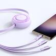 Mcdodo Cablu 3 in 1 USB la Lightning, MicroUSB si Type-C Super Fast Charging, 66W, 1.2m, Mov