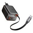 Mcdodo Set Incarcator Retea Fast Charge 40W si cablu Type-C retractabil 65 cm, FreeGo 1 x Type-C + 1 x USB-A, afișaj digital, Negru