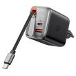 Mcdodo Set Incarcator Retea Fast Charge 40W si cablu Type-C retractabil 65 cm, FreeGo 1 x Type-C + 1 x USB-A, afișaj digital, Negru
