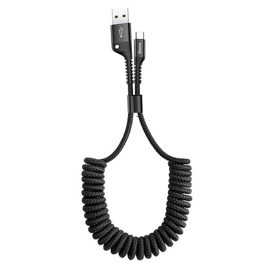 Cablu USB la Type-C Baseus Fish Eye Spring Data Black (1m, 2A, impletitura textila)