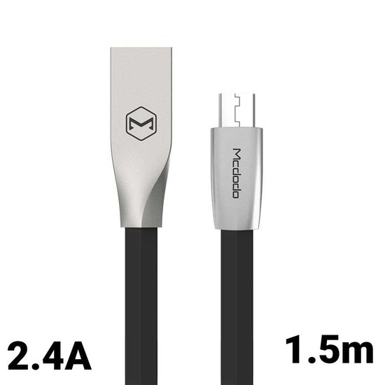 Cablu MicroUSB Mcdodo Zn-Link Silver Black (1.5m, 2.4A max)