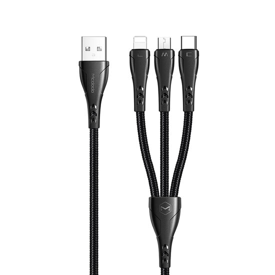 Cablu 3 in 1 Lightning & MicroUSB & Type-C Mcdodo Mamba Series Black (max 3A, 1.2m)