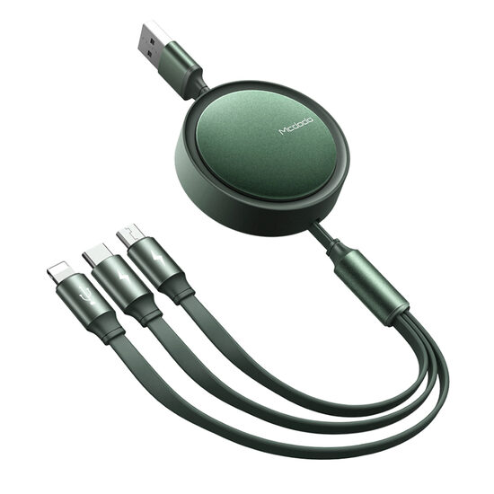 Cablu Lightning & MicroUSB & Type-C Mcdodo 3 in 1 Retractable Green