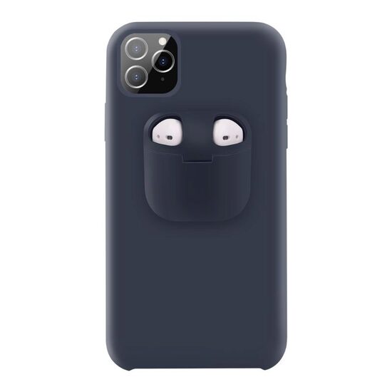 Husa iPhone 11 Pro Max Lemontti Liquid Silicone with Apple AirPods Case Dark Blue