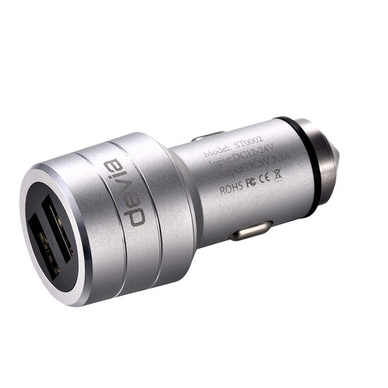 Incarcator Auto 3.5A Devia Battle Dual USB Silver - Emergency Hammer