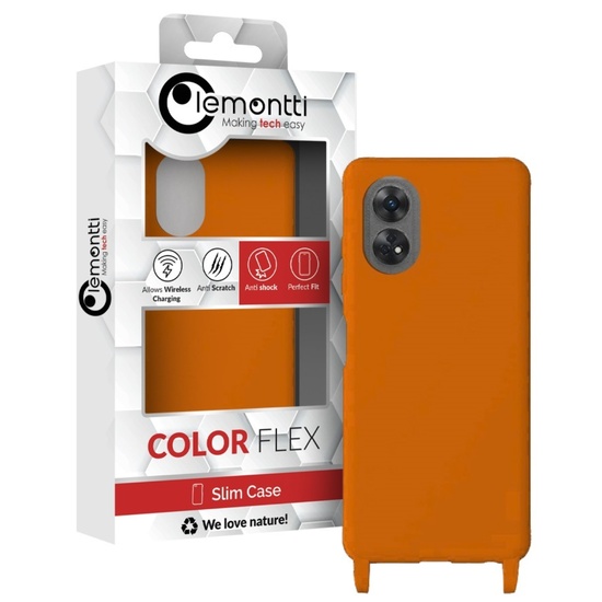 Lemontti Husa Silicon cu Snur Oppo Reno 8T Portocaliu (protectie 360°, material fin, captusit cu microfibra)