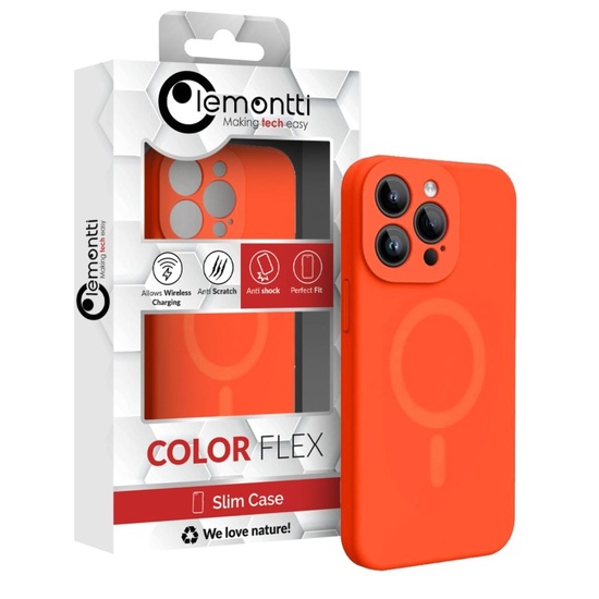 Lemontti Husa Liquid Silicon MagCharge iPhone 15 Pro Max Portocaliu Neon (protectie 360°, material fin, captusit cu microfibra)