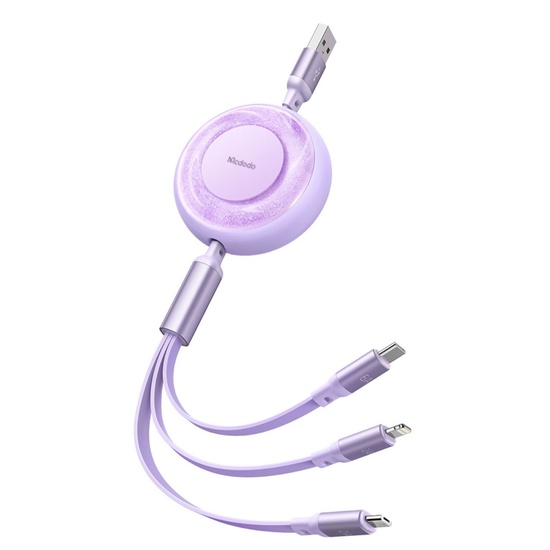 Mcdodo Cablu 3 in 1 USB la Lightning, MicroUSB si Type-C Super Fast Charging, 66W, 1.2m, Mov