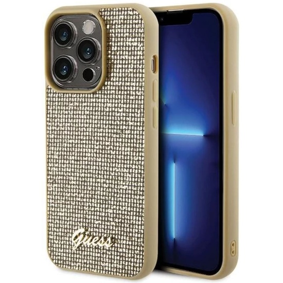 Guess Husa Square Mirror Script Logo iPhone 15 Pro Auriu
