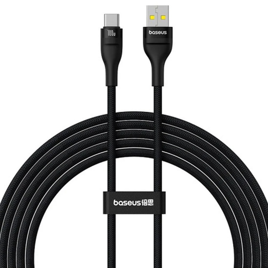 Baseus Cablu Flash 2 USB-A la Type-C Fast Charging, 100W PD QC, 5A, 2 m, Negru