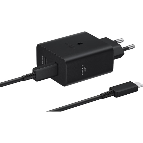 Samsung Set Incarcator Retea Super Fast Charger Common Duo 50W, 2 x USB Type-C, cablu Type-C - Type-C (5A), Black