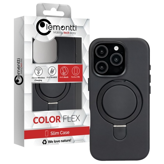 Lemontti Husa Piele MagSafe cu inel stand iPhone 15 Pro Max Negru