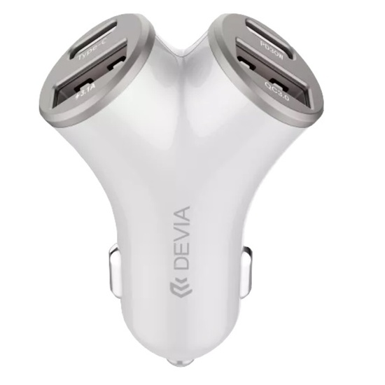Devia Incarcator Auto Smart Series 2 x USB-A + 2 x Type-C, Fast Charger 48W QC3.0, Argintiu