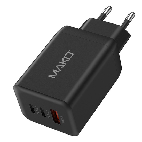 Mako Incarcator Retea Quick Charge 65W GaN2, 2x Type-C, 1x USB-A, EU, Black