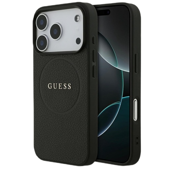 Guess Husa Grained Gold Ring MagSafe iPhone 17 Pro Negru