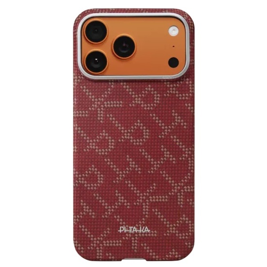 Pitaka Husa Ultra-Slim Aramida Monogram Magsafe iPhone 17 Pro Gold / Red
