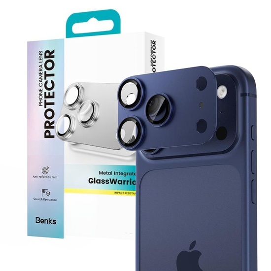 Benks Folie Sticla Camera Glass Warrior Metal Integrated iPhone 17 Pro, Albastru