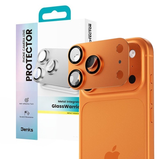 Benks Folie Sticla Camera Glass Warrior Metal Integrated iPhone 17 Pro, Portocaliu